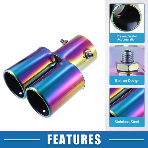 Miniatura 3 de Tubo de escape doble para automóvil, doble salida, diámetro aplicable, 2.4 pulgadas, tubo de escape universal, punta de silenciador, tubo de escape