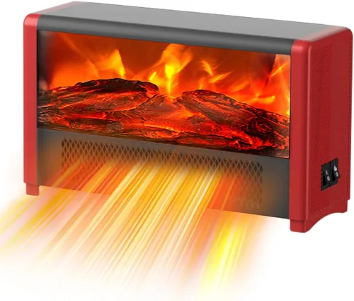 Calentador de espacio pequeño con efecto de llama realista, mini calentador de escritorio eléctrico portátil de 600 W para uso en interiores,