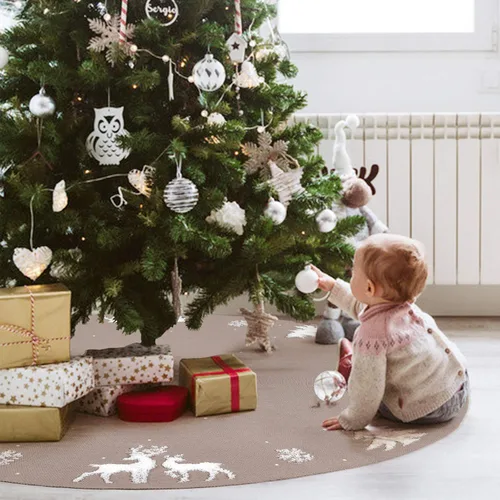 Miniatura 5 de Dremisland Falda de Árbol de Navidad, Falda de Árbol de Punto Trenzado Tejido Grueso Rústico para Decoración Navideña - Alce 3D y Árbol de Navidad