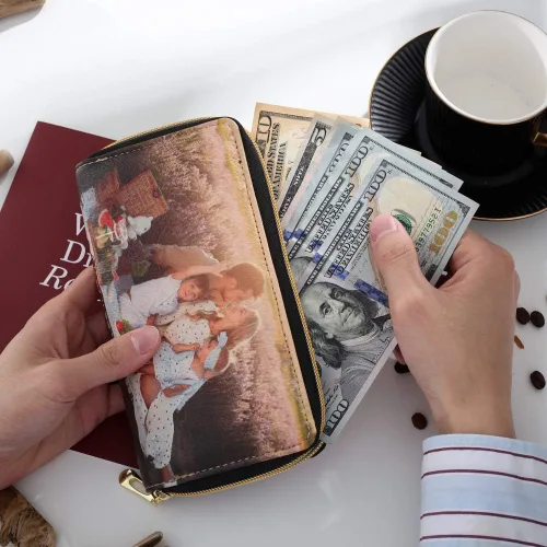 Miniatura 3 de Loveje - Billeteras personalizadas para mujer, de piel sintética, con grabadas fotográficas, triple pliegue, tarjeta de crédito, cartera larga