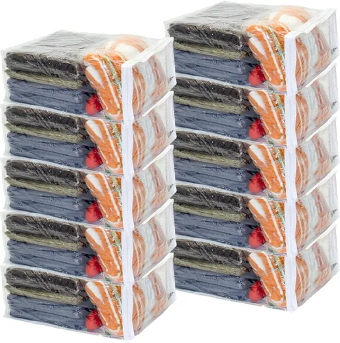 Paquete de 10 bolsas de almacenamiento con cremallera de vinilo transparente de 15 x 18 x 7 pulgadas