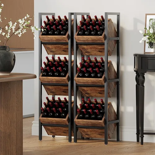 Miniatura 8 de LITTLE TREE Soporte de Cesta de 3 Niveles, Unidad de Estantería de Pie de Madera, Organizador de Almacenamiento Rústico de Pie para Cocina, Baño