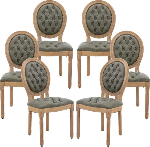 Miniatura 58 de Juego de 2 sillas de comedor de campo francés, sillas de comedor de madera de granja beige, silla de comedor con respaldo tejido con cojín tapizado
