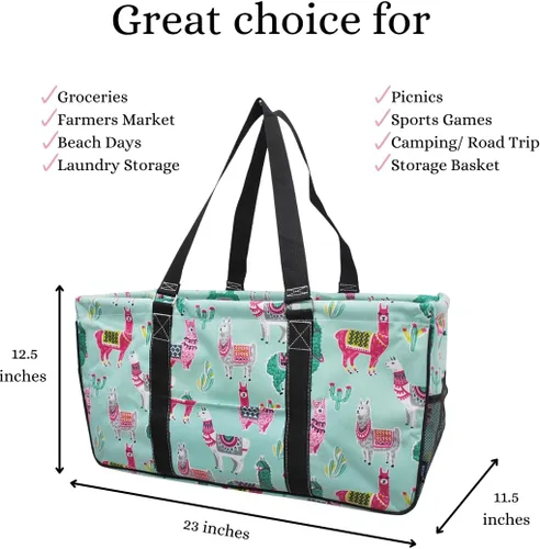 Miniatura 418 de NGIL Bolsa de comestibles reutilizable extra grande plegable de gran tamaño para comestibles, almacenamiento, picnic, playa, Bronco-negro occidental