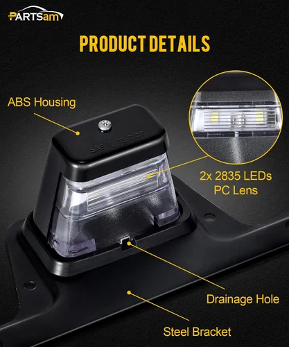 Miniatura 4 de Partsam Luz LED para matrícula, impermeable, 12 V CC, luz de etiqueta de licencia con soporte, orificio de drenaje, montaje de soporte de acero