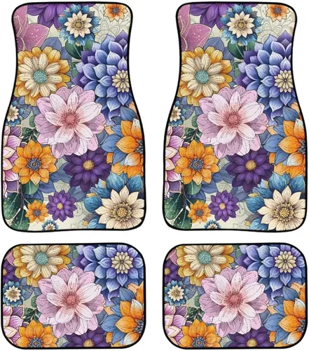 Miniatura 19 de 70S 80S Alfombra de suelo de automóvil con flores hippie y margaritas, 4 piezas, accesorio hippie para automóvil para mujeres, almohadilla de suelo