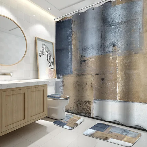 Miniatura 14 de Lnond 4 Piezas Juegos de Cortinas de Ducha de Baño Moradas con Alfombras, Arte de Pintura Púrpura y Gris Juegos de Baño con Cortina de Ducha