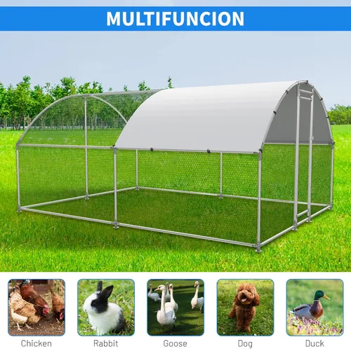 Miniatura 6 de NUGRIART Gallinero grande de metal, jaula de exterior con cubierta impermeable y anti-UV, jaula de aves de corral con techo abovedado para entrar