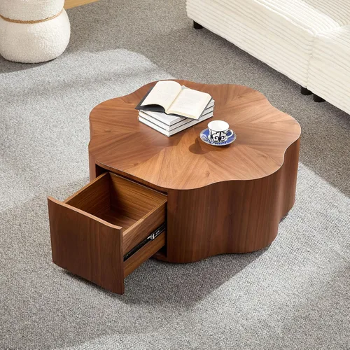 Miniatura 25 de KEVINSPACE Mesa auxiliar negra con borde dorado en la parte inferior, mesa de centro redonda para espacios pequeños, mesa auxiliar de madera mesita