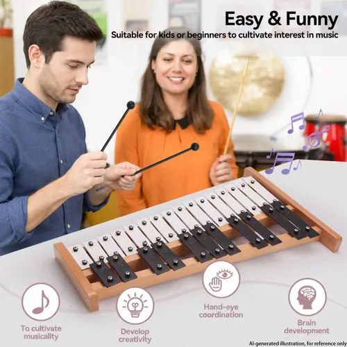 Miniatura 3 de Heuyrao Xilófono Glockenspiel plegable de 27 notas, instrumento de percusión de madera con 4 mazos y bolsa de transporte, para adultos