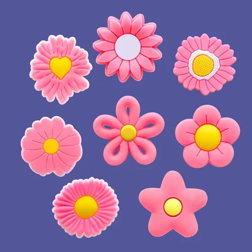 Miniatura 5 de 24 dijes de flores rosas para zapatos de zueco, sandalias, pulseras, dijes lindos, Metal no precioso., No es una piedra preciosa