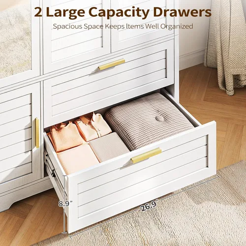 Miniatura 4 de Armario Armario con espejo – Armario de almacenamiento de ropa de madera de 71 pulgadas, Armario con puertas y 2 cajones, Armarios independientes