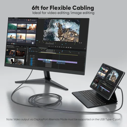 Miniatura 3 de Cable USB C a Displayport de 6 pies, DP 1.4 con 8K @60Hz 4K @120Hz 2K @240Hz 1080P @280Hz, USBC (Thunderbolt 3/4/5) a puerto de pantalla 32.4Gbps