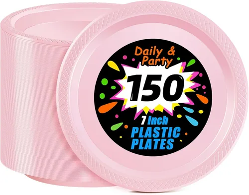 Miniatura 41 de WELLIFE Platos de postre negros de 7 pulgadas, 150 unidades, platos de postre de plástico desechables para fiestas, pasteles, aperitivos, ensaladas
