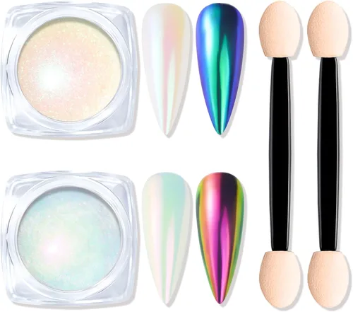 Miniatura 11 de Polvo de uñas cromado de tamaño de prueba para arte de uñas, 0.01 oz, 1 tarro de pigmento holográfico de sirena para polvo de inmersión, uñas