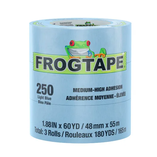 Miniatura 10 de FrogTape Cinta adhesiva de grado de rendimiento de temperatura moderada, 250 unidades, color azul claro, adherencia media-alta, 0.472 in x 180.4 ft
