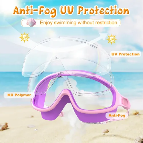 Miniatura 3 de VegoVia - Paquete de 2 gafas de natación para niños, gafas de natación antivaho con protección UV, de visión amplia, para niños de 3 a 15 años, Azul