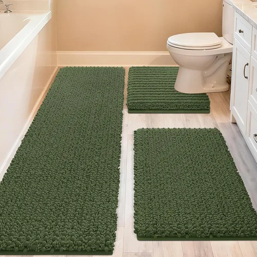 Miniatura 43 de ACCUMTEK - Juego de 2 alfombras de baño de lujo en color beige de 32"x20"+24"x17", alfombras de baño ultra suaves y gruesas absorbentes, alfombra