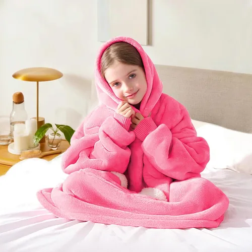 Miniatura 2 de Touchat Manta Ponible con Capucha, Sudadera de Manta Sherpa Oversized con Capucha, Bolsillo y Mangas, Manta con Capucha de Felpa Súper Suave y Rosa
