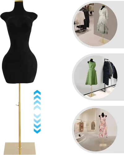 Miniatura 6 de Maniquí femenino torso para mujer, cuerpo de manicanequin de alta estabilidad, soporte de metal dorado para ropa, exhibición de joyas, altura