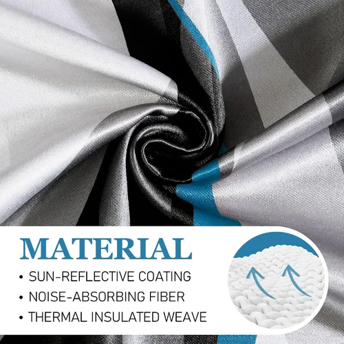 Miniatura 5 de weesire - Cortinas opacas azules y grises modernas con rayas decorativas, 100% bloqueo de luz, oscurecimiento con ojales, cortina azul para sala