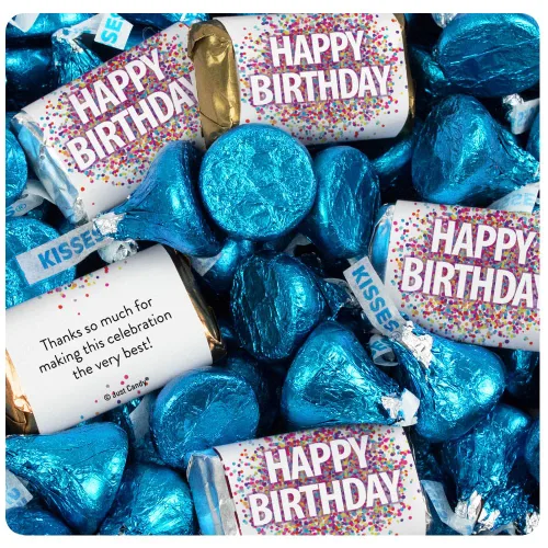 131 piezas de dulces de cumpleaños, recuerdos de fiesta en miniatura, chocolate y besos azul oscuro (1.65 libras, aproximadamente 131 piezas)