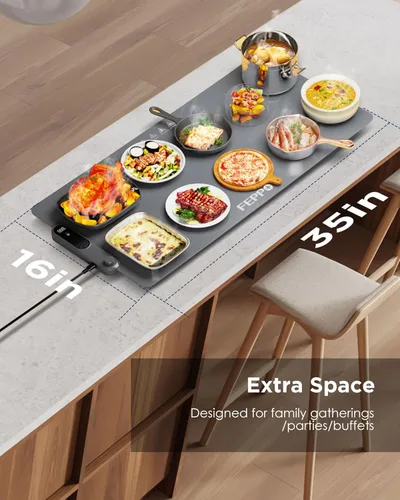 Miniatura 6 de FEPPO Tapete de calentamiento de alimentos, (XXL, 35 x 16 pulgadas), bandejas de calentamiento eléctricas para fiestas de bufés, tapete