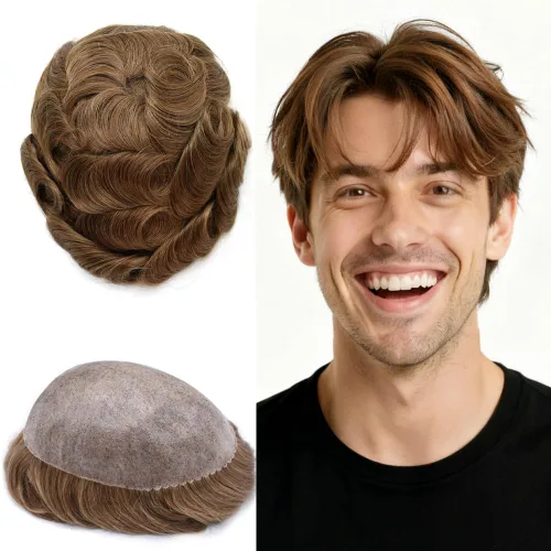 Miniatura 10 de Toupee - Sistema de reemplazo de cabello humano real de 0.004 in para hombres, con inyección, poliuretano duradero, piel fina, línea capilar
