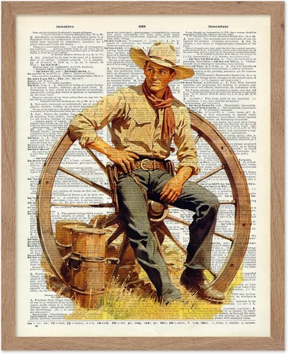 Miniatura 70 de Poster Master Póster de diccionario – Estampado retro de vaquero y caballo – Obra de arte del salvaje oeste – Diseño occidental – Arte moderno