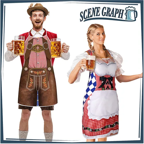 Miniatura 5 de Hillban 2 delantales de Oktoberfest para mujeres y hombres, delantal alemán para disfraz de Oktoberfest para parejas, cocinar, barbacoa, regalos