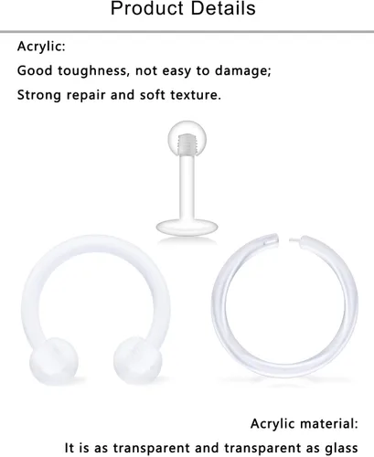Miniatura 3 de Lcolyoli Anillos de nariz transparentes de 18 G, retenedores de piercing transparentes para el trabajo, deportes, Bioflex, Medusa, labio, piercing