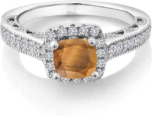 Miniatura 10 de Gem Stone King Anillo de compromiso de plata de ley 925 de 0.236 in con piedra natal y zafiro blanco creado con acento Anillo de compromiso