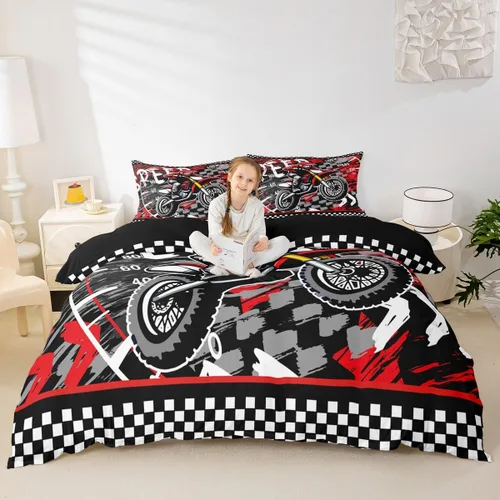 Miniatura 11 de Feelyou Juego de funda de edredón de motocross para deportes extremos, juego de ropa de cama de carreras de motocross para niños, decoración