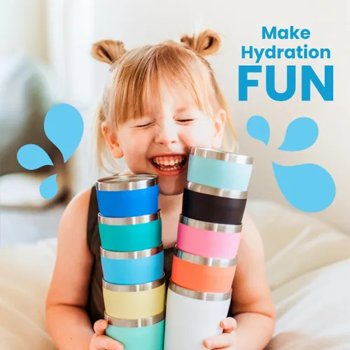 Miniatura 3 de CUPKIN - Taza apilable de acero inoxidable para niños, taza para batidos, tazas aisladas con recubrimiento en polvo, tapa libre de BPA y pajilla