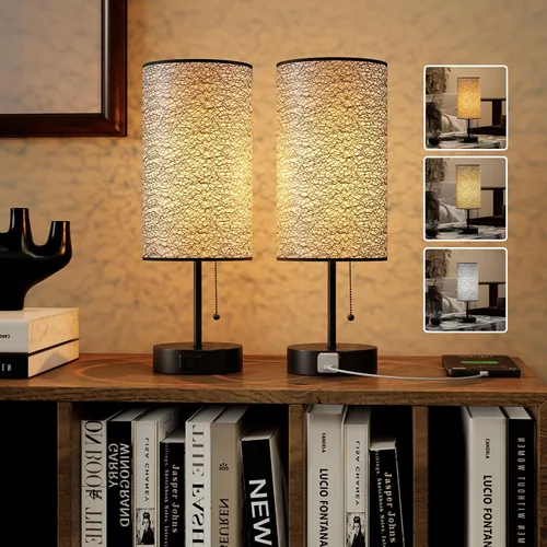 Miniatura 15 de Lámpara de mesa YIDPU para dormitorio, lámpara de mesita de noche para cabecera con tomas de corriente AC, lámpara de escritorio LED ajustable de 3