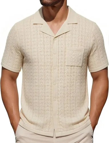 Miniatura 7 de Mens Cuban Guayabera Shirt Short Sleeve Untucked Solid Button Down Shirts Beach Wedding Causal Vacation Tops Pocket