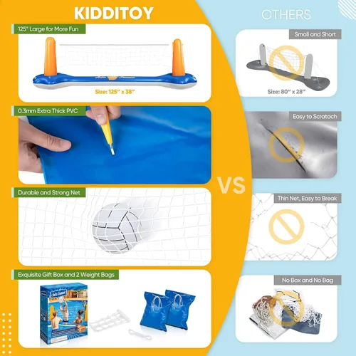 Miniatura 12 de Juego de voleibol de piscina de 118 pulgadas, cancha de voleibol inflable con 2 bolsas de peso, pelota de PVC y bomba mejoradas, divertidos