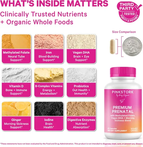 Miniatura 2 de Pink Stork Premium Prenatal: vitaminas prenatales naturales + ingredientes orgánicos de alimentos integrales + folato + vitamina A + vitamina C +