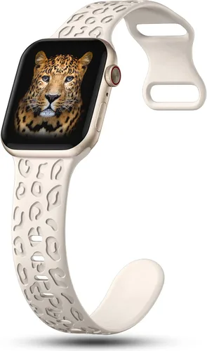 Miniatura 4 de CreateGreat - Paquete de 4 bandas grabadas con diseño de leopardo compatibles con Apple Watch para mujeres de 38mm 40mm 41mm 42mm 44mm 45mm 46mm