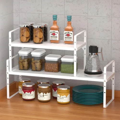 Miniatura 9 de iPEGTOP Estante organizador de almacenamiento expandible para gabinete, soporte de armario resistente, estante de especias, altura ajustable, Blanco