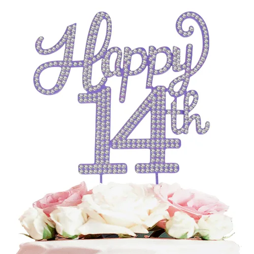 Miniatura 20 de LASKYER Decoración de feliz cumpleaños número 10, decoración de pastel de diamantes de imitación dorados de 10º cumpleaños – Letrero de metal