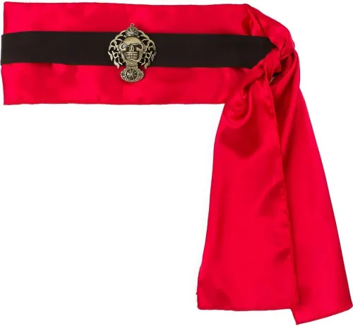 Miniatura 3 de Cinturón pirata ajustable de satén negro y rojo, talla única (paquete de 1), perfecto para accesorio de disfraz o uso diario
