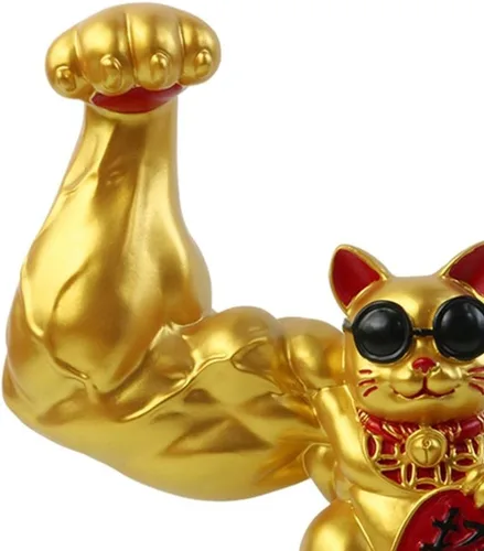Miniatura 8 de Prettyia Estatua de gato de la suerte, brazo agitador de gato de la suerte, brazo musculoso de mano gigante, decoración de gato agitado, gato