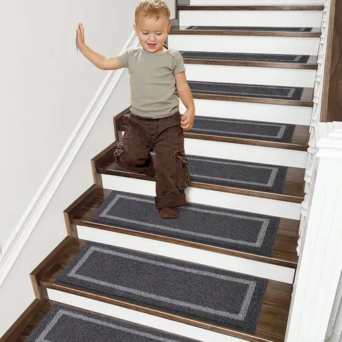 Miniatura 7 de COSY HOMEER Peldaños Suaves Antideslizantes Alfombra 28 x 9 pulgadas Alfombras de Escalera para Interiores para Escalones de Madera, Alfombras