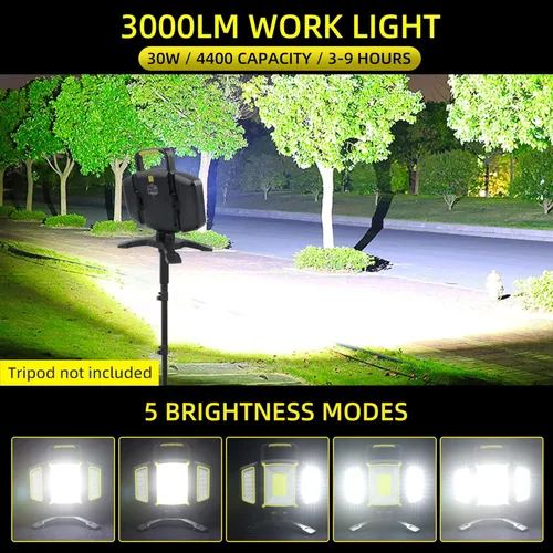 Miniatura 2 de YZONI Luz de trabajo recargable, luz de trabajo LED de 30 W 3000 lúmenes con 5 modos, luces magnéticas alimentadas por batería con diseño plegable