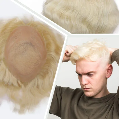 Miniatura 20 de Pelucas para hombre, tupé para hombre, unidad de tejido de cabello humano virgen europeo para hombre, tupé, mono encaje superior, piel sintética, 1B