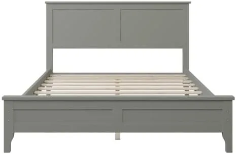 Miniatura 7 de anwickjeff Base de cama de tamaño matrimonial con cabecero y estribo, cama de plataforma de madera maciza blanca de estilo conciso moderno