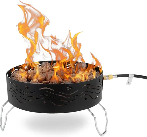 Camco Fogata de propano portátil | Cuenta con manguera de 8 pies y regulador ajustable | Ideal para campamentos con restricciones de fuego | (58047)