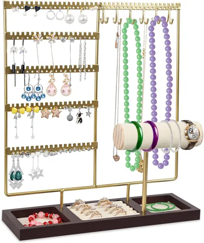 GVIZNO Organizador de aretes con 108 agujeros, soporte organizador de joyas con soporte para collares, organizador de aretes, soporte de exhibición