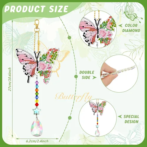 Miniatura 3 de Tradder Juego de 6 carillones de viento con diseño de diamantes de mariposa, decoración de árbol de verano, adornos de pintura de diamante 5D